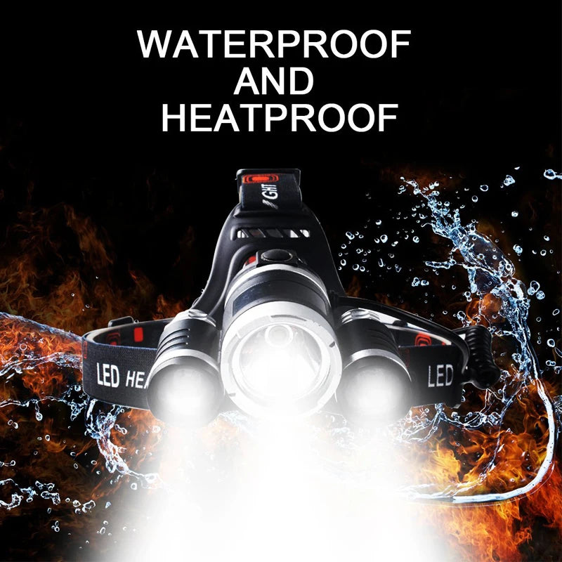 مصباح أمامي فائق السطوع ومقاوم للماء للتويتشيز مع أربعة أوضاع اضائة، بطارية 18650، للتخييم، والصيد، وصيد الأسماك