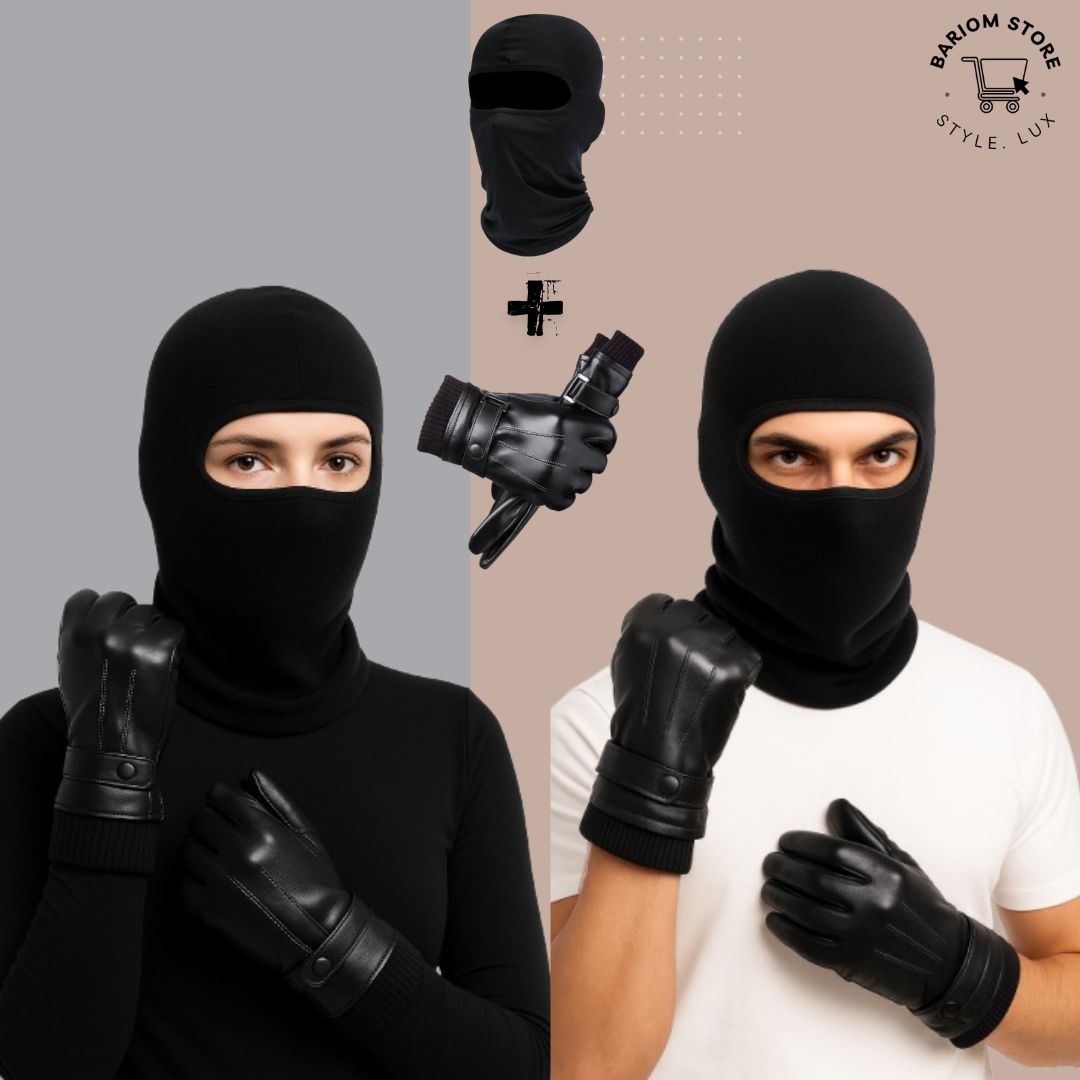 الثنائي المثالي للحماية من البرد :  قفازات جلدية مع قناع كاكول احترافي