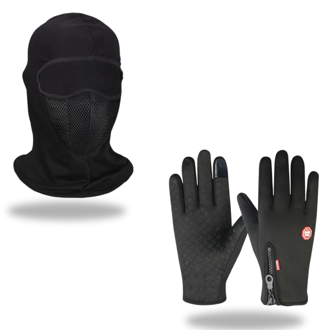 باك احترافي متكون من قفاز عازل للماء + كاكول لحماية الوجه من البرد القارس والشمس الحارقة