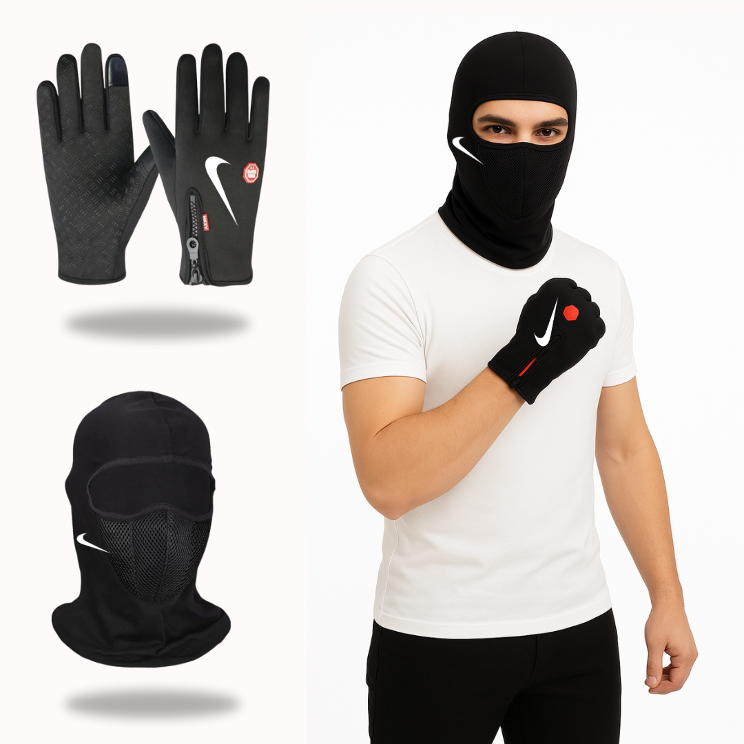 باك احترافي متكون من قفاز عازل للماء + كاكول لحماية الوجه من البرد القارس والشمس الحارقة