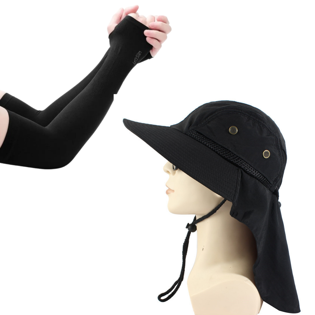 قبعة شمسية حماية شاملة للراس والرقبة مع اكمام واقية للذراع  اصلية