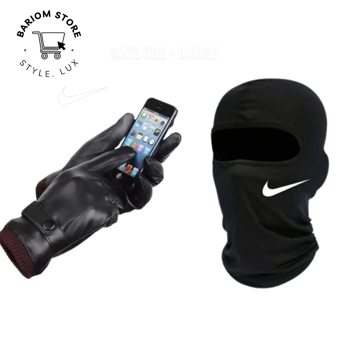 الثنائي المثالي لراكبي الدراجات النارية والراجلين : قفازات جلدية مع قناع كاكول احترافي