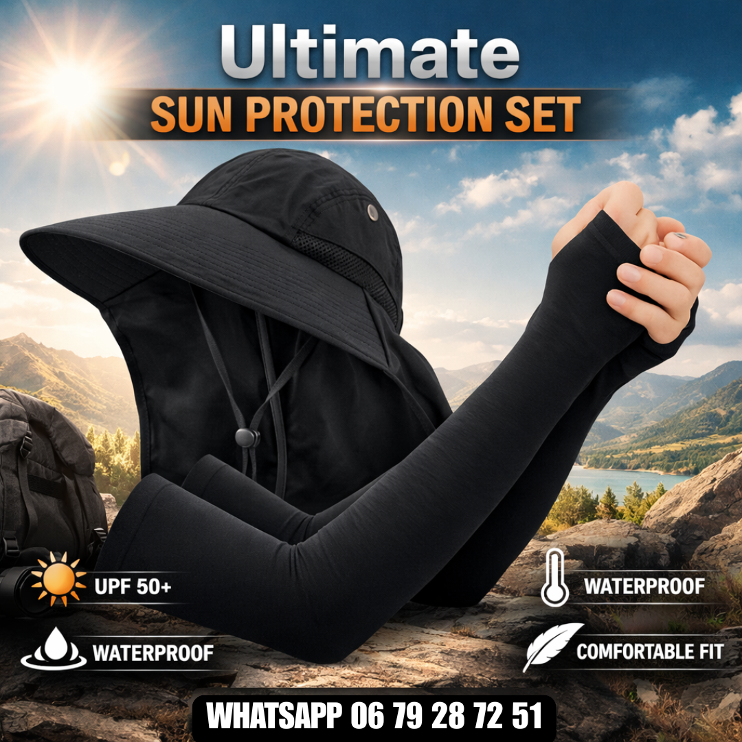 قبعة شمسية حماية شاملة للراس والرقبة مع اكمام واقية للذراع  اصلية